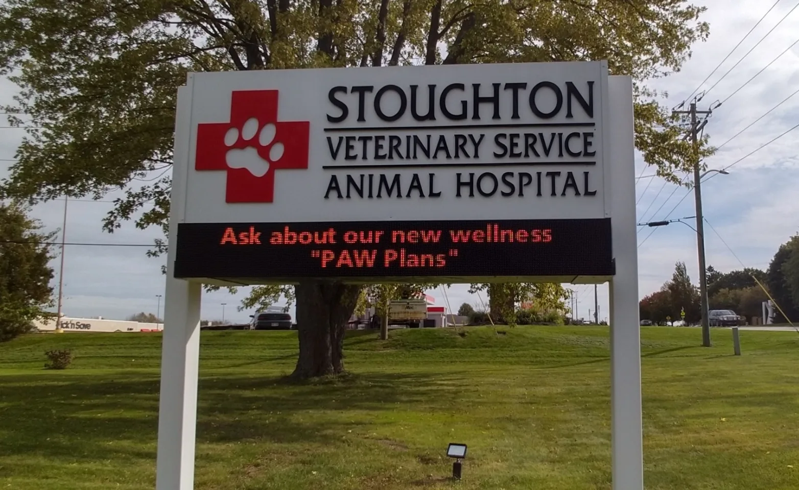 Stoughton exterior signage on lawn